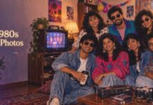 How to Create 1980s AI Photos for Couples, Families and Friends Couple, family and friends posing for a nostalgic 1980s AI-generated photo