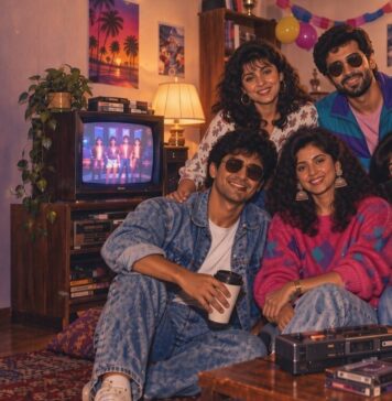 How to Create 1980s AI Photos for Couples, Families and Friends Couple, family and friends posing for a nostalgic 1980s AI-generated photo